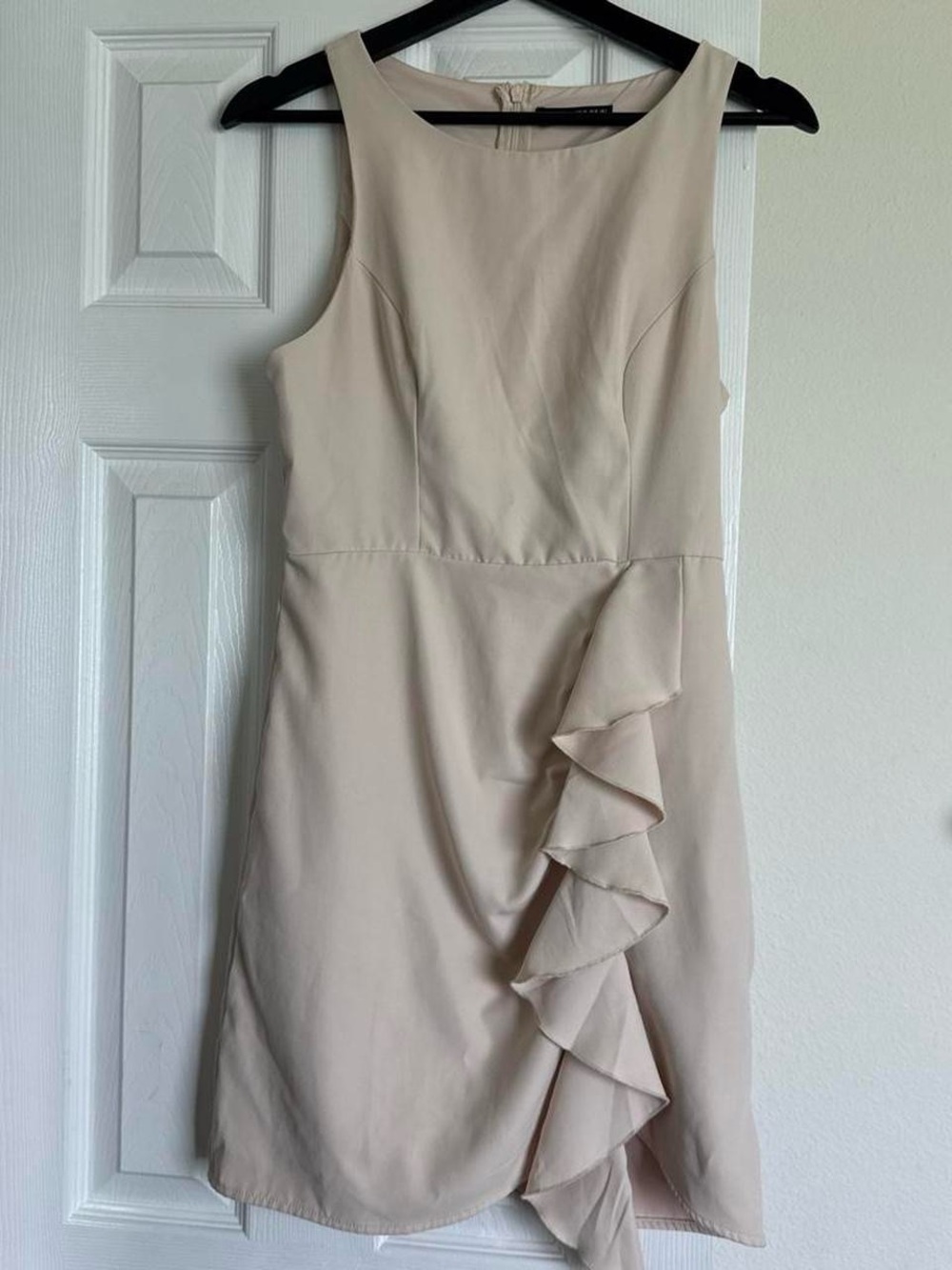 SHEIN Beige Sleeveless Mini Dress with Side Ruffle
